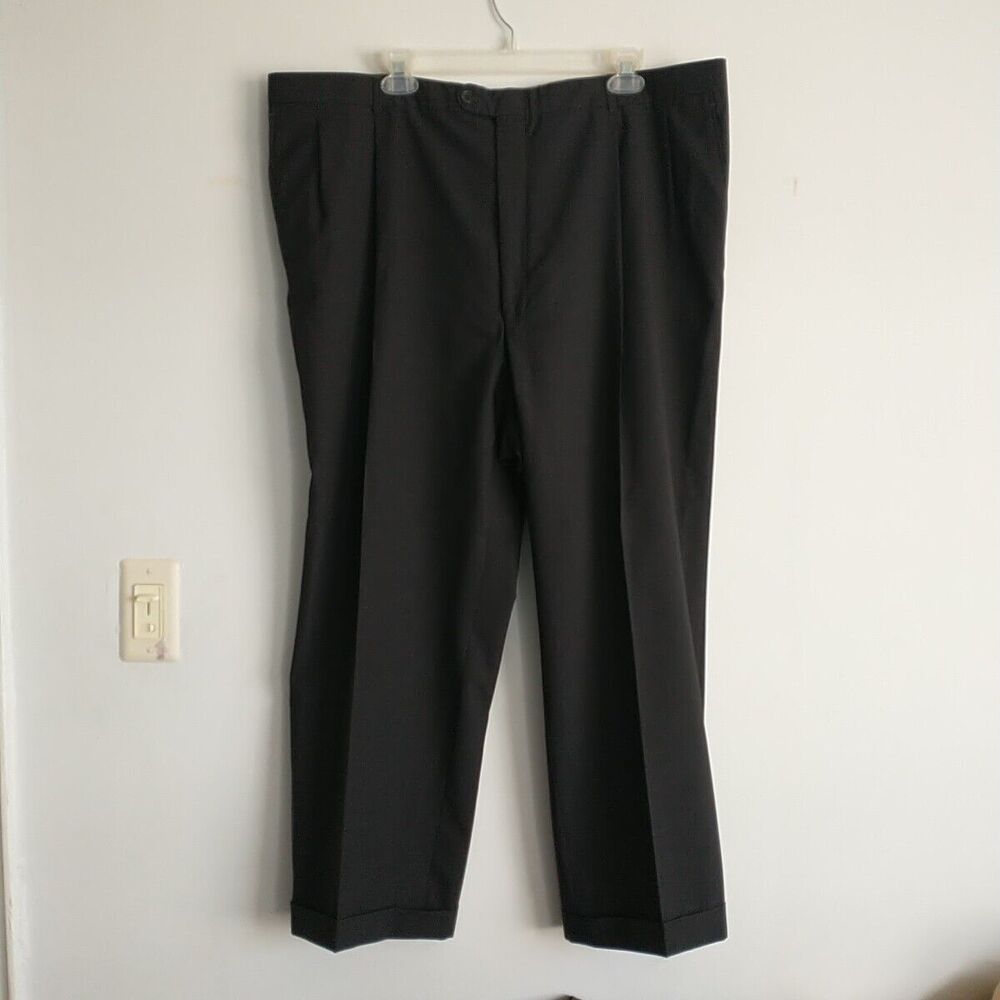 Hickey Freeman Dress Pants Men Gray Black Wool Cuffed Union Made 43x26"
